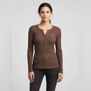 Hollister NWT Brown Long Sleeve Henley Top
